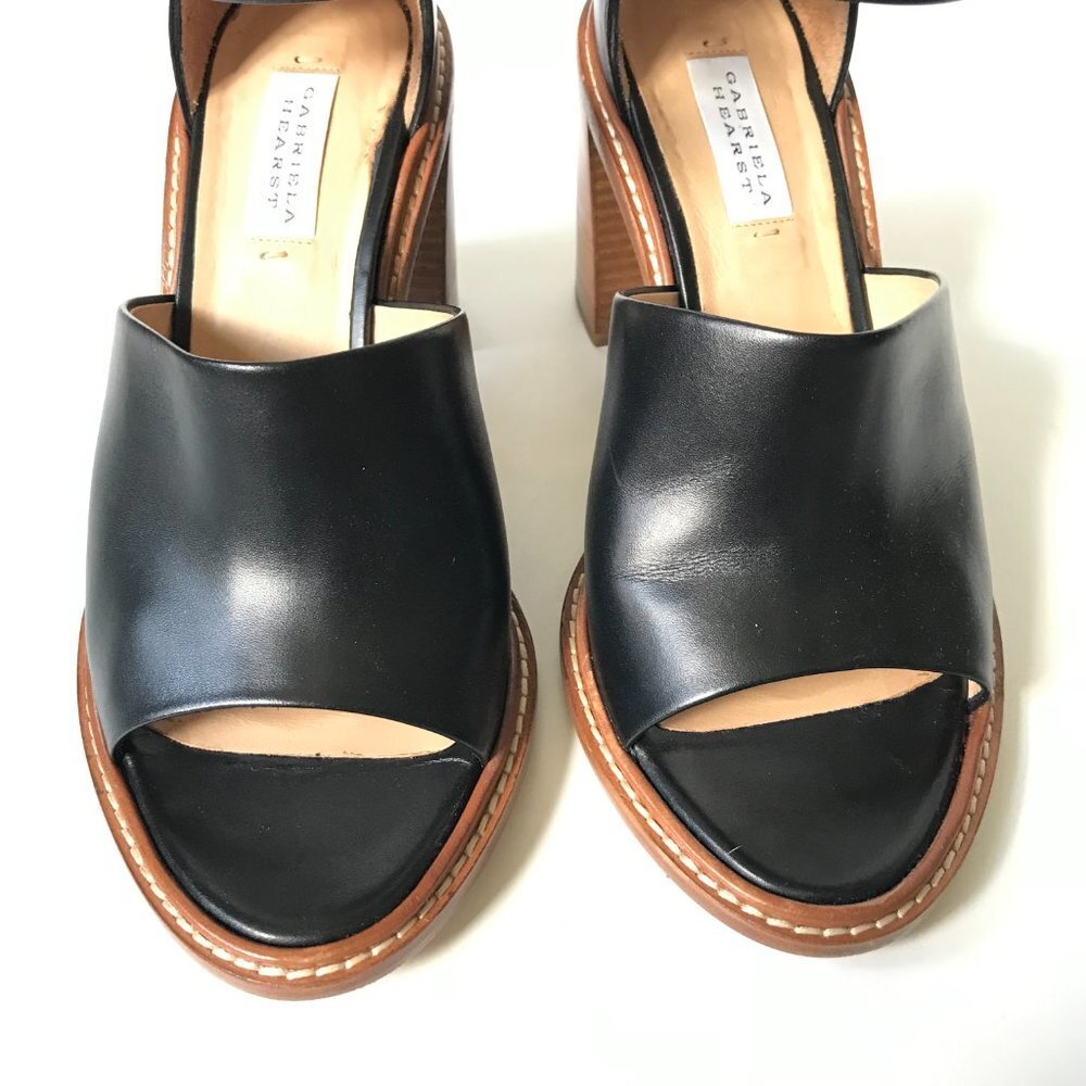Gabriela Hearst Beau Sandals Shoes Womens 41.5 Black Leather Block Heel Buckle - Picture 4 of 14